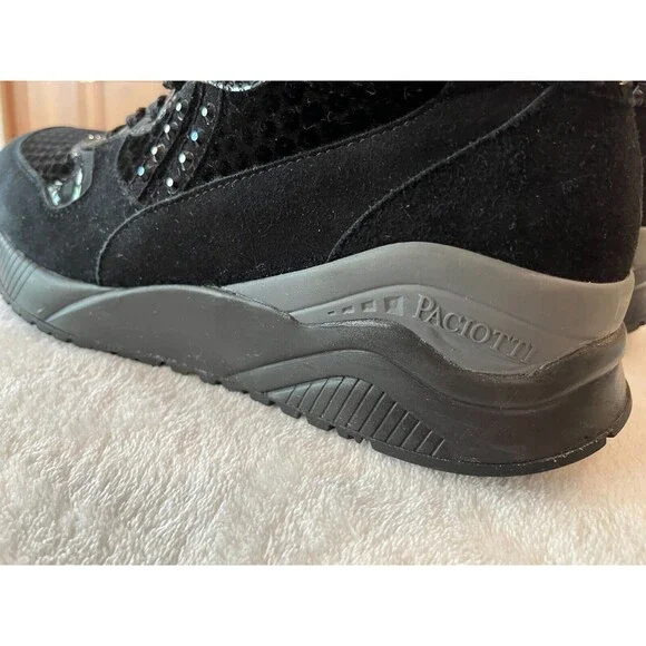 CESARE PACIOTTI BLACK Velvet 6 US LEATHER Suede Rhinestone SNEAKERS 35 1w AD - Picture 7 of 10